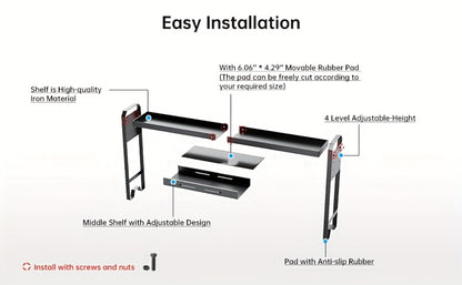 Expandable Stove Shelf Kitchen Organizer with 27.4-32.7-Inch Width, Adjustable Height and Utility Hooks