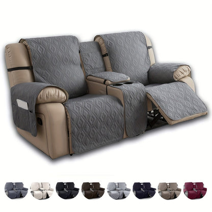 Recliner Loveseat Cover 4 Piece Set Waterproof Split Dual Recliner Sofa Slipcover with Center Console Cover & Straps - Pet Friendly Furniture Protector, Knit Polyester, 8 Colors, Black Grey Beige Navy