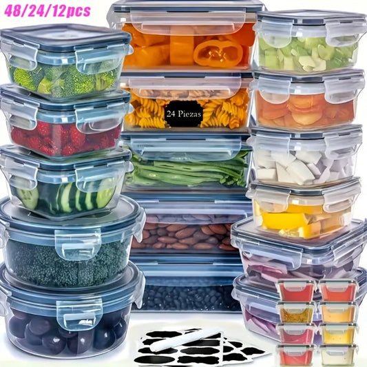 Container Set Food Storage Organizer with Locking Lids, BPA-Free Plastic and 12, 24 or 48 Pieces