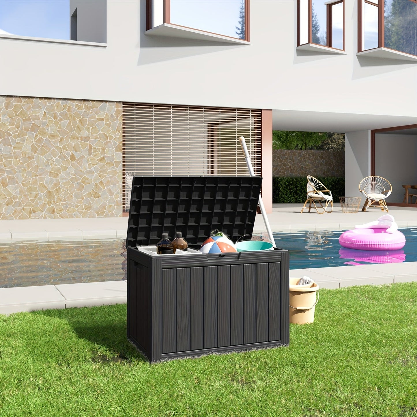 Molded-Panel Outdoor Storage Box with 36-, 45- or 51-Gallon Labels across Four Capacity-and-Color Models