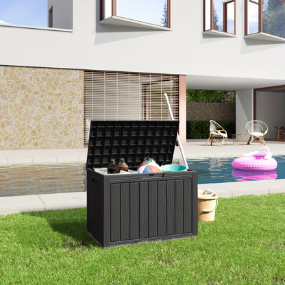 Molded-Panel Outdoor Storage Box with 36-, 45- or 51-Gallon Labels across Four Capacity-and-Color Models