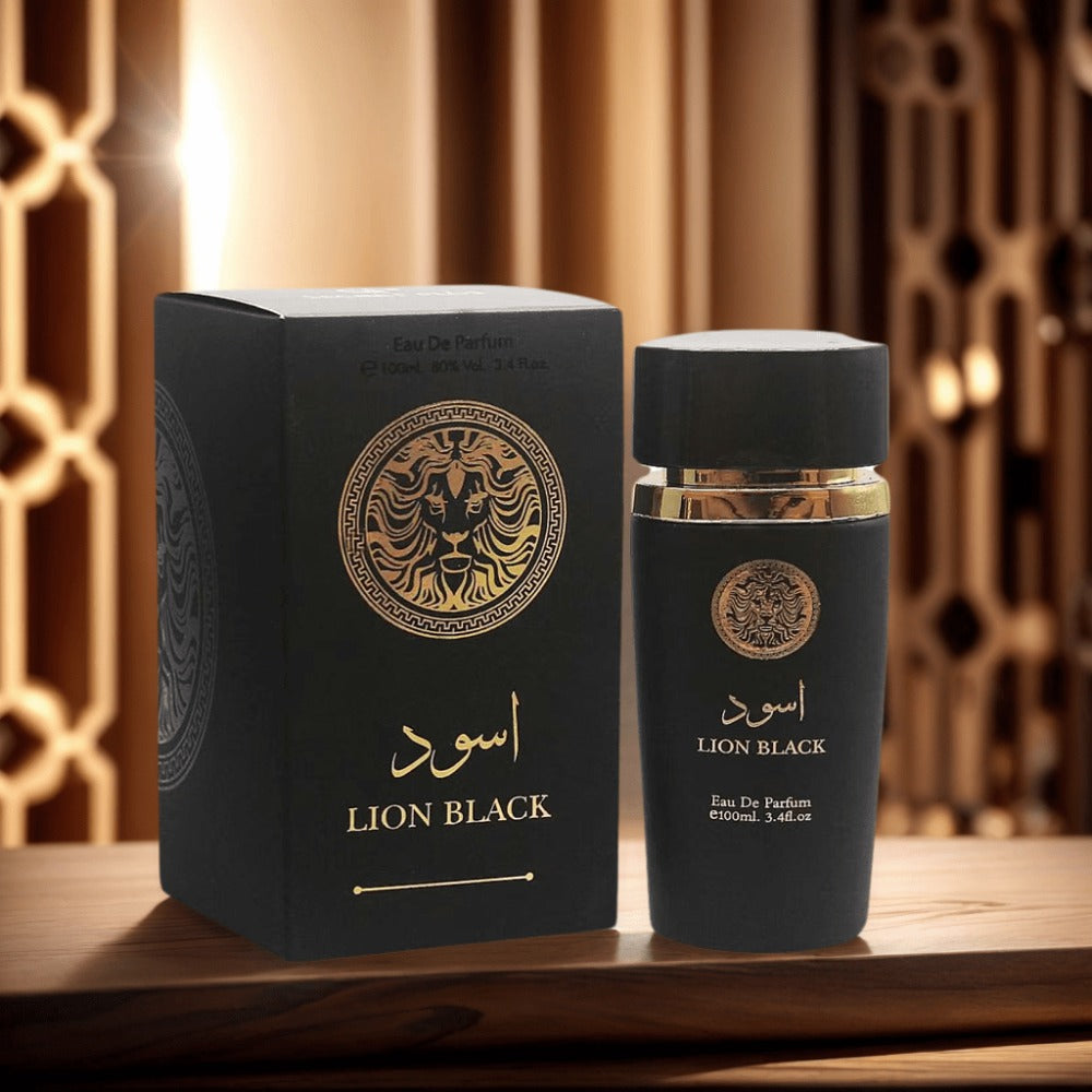 3.4 oz Lion Black Oriental Eau de Parfum Spray for Men with Oud-Inspired Fragrance Notes for Daily Wear