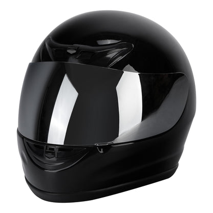 Motorcycle Helmet TCMT Gloss Black Full-Face Shell with Clear Shield, Large Variant, Padded Interior and Rear Vents