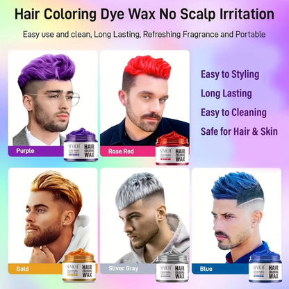 Temporary Hair Color Wax with Strong-Hold Styling Formula in Ten Shades for Parties and Costumes