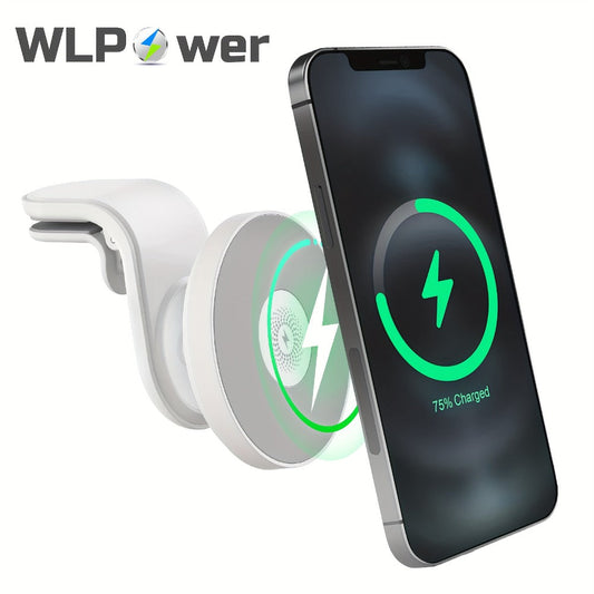 Magnetic Wireless Car Charger Mount 15W 360° Swivel Ball Joint Air Vent Holder for iPhone 17 17 Air 17 Pro Max 16 15 14 13 12 Series, Samsung Galaxy S24 S23 S22 & All Qi Devices – White
