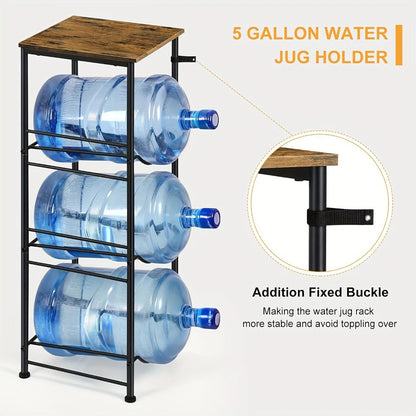 5-Gallon Water Jug Holder 3-Tier, Water Bottle Rack Organizer with Top Shelf & Adjustable Legs for Kitchen