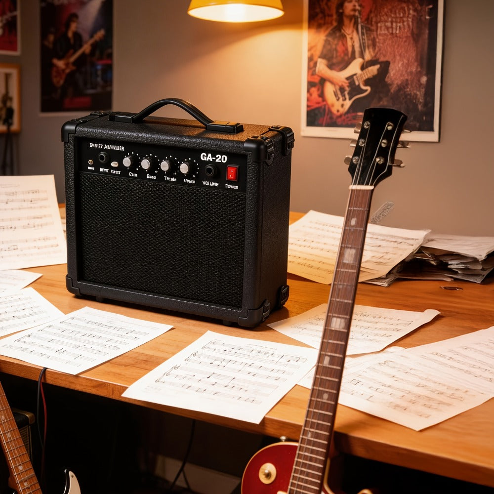 GA-20 20W Electric Guitar Amplifier with 6.5" Speaker, AUX MP3 Input & Headphone Output - Wood Panel Practice Amp for Beginner Intermediate Guitarist, Home Studio Stage