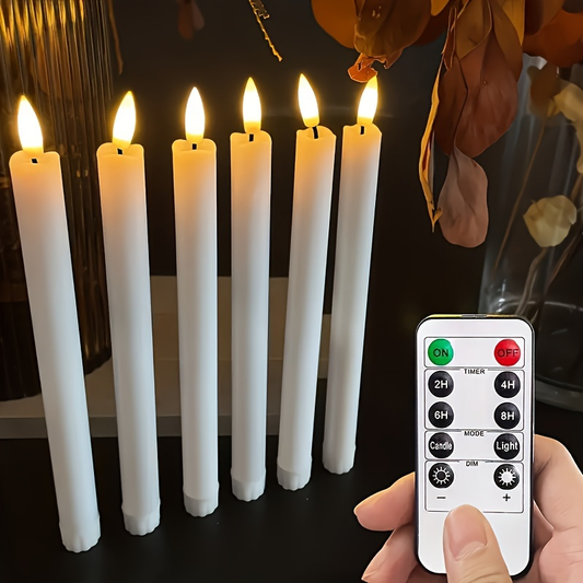 Flameless Taper Candles with Remote 6 Pack LED Flickering Battery Operated Electric Fake Window Candles 3D Black Wick for Dining Table Centerpiece Holiday Home Decor