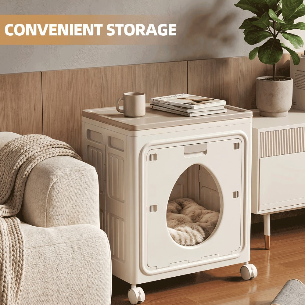 37-Gallon Foldable Storage Box with Rolling Casters, Top Access and Round Front Window in White or Red