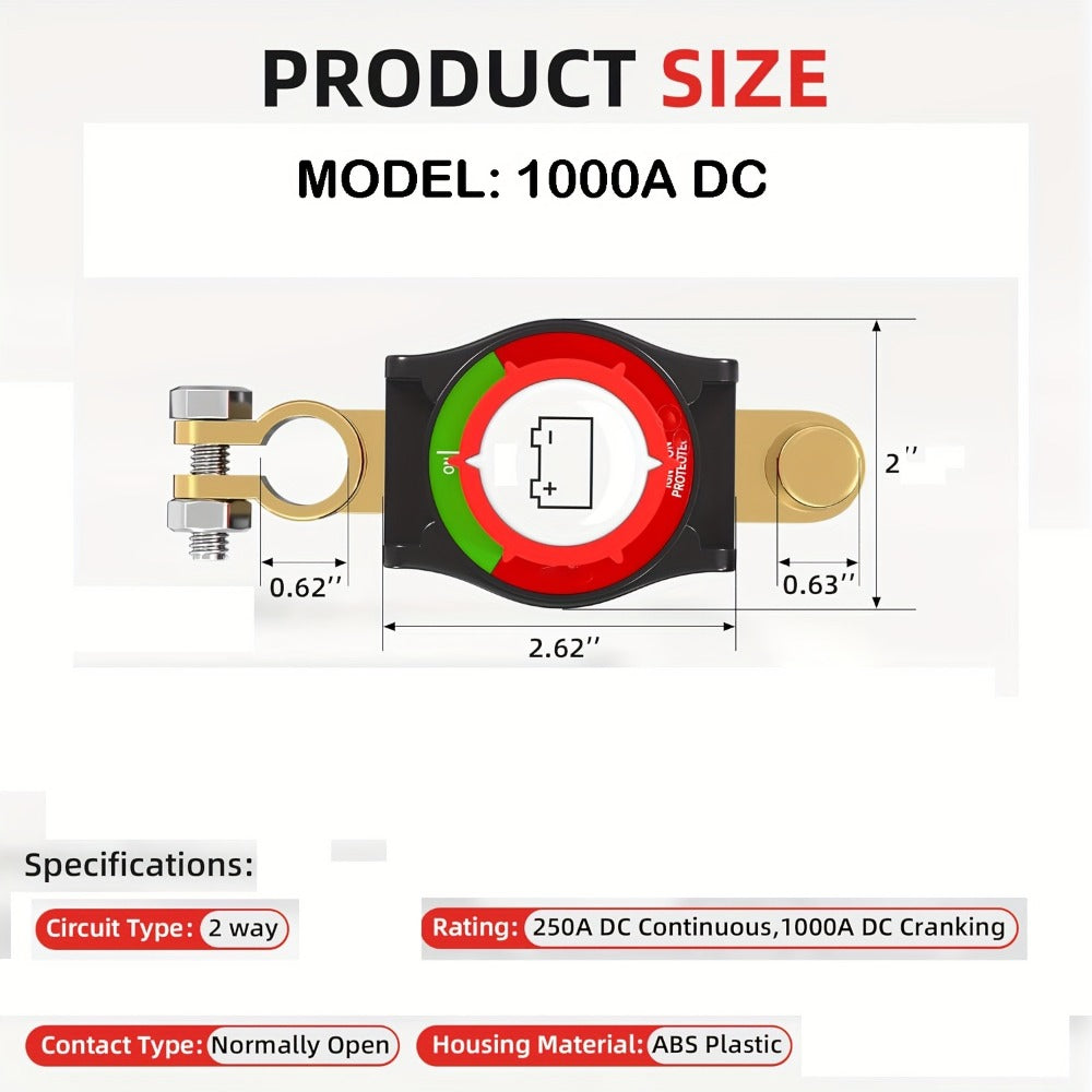 Battery Disconnect Switch 1000A Heavy Duty Manual Lever On/Off Negative Cut-Off with Screw Terminals for Car Truck Boat RV Marine - Corrosion Resistant