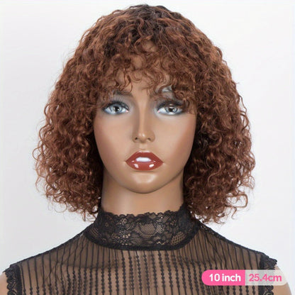 12-Inch Water Wave Bob Human Hair Wig with Bangs, 150% Density and TT1B/33 or P1B/30 Color