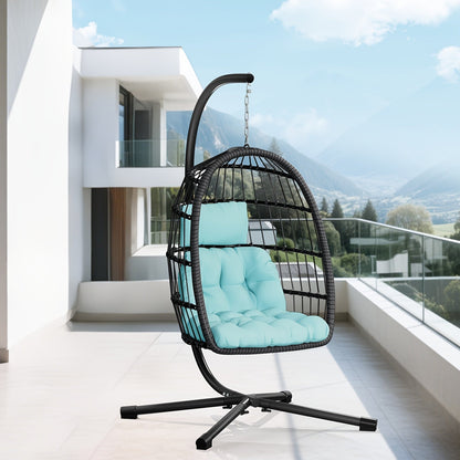 Rattan Wicker Hanging Egg Chair with Stand, Aluminum Frame and 11 Cushion and Size Options