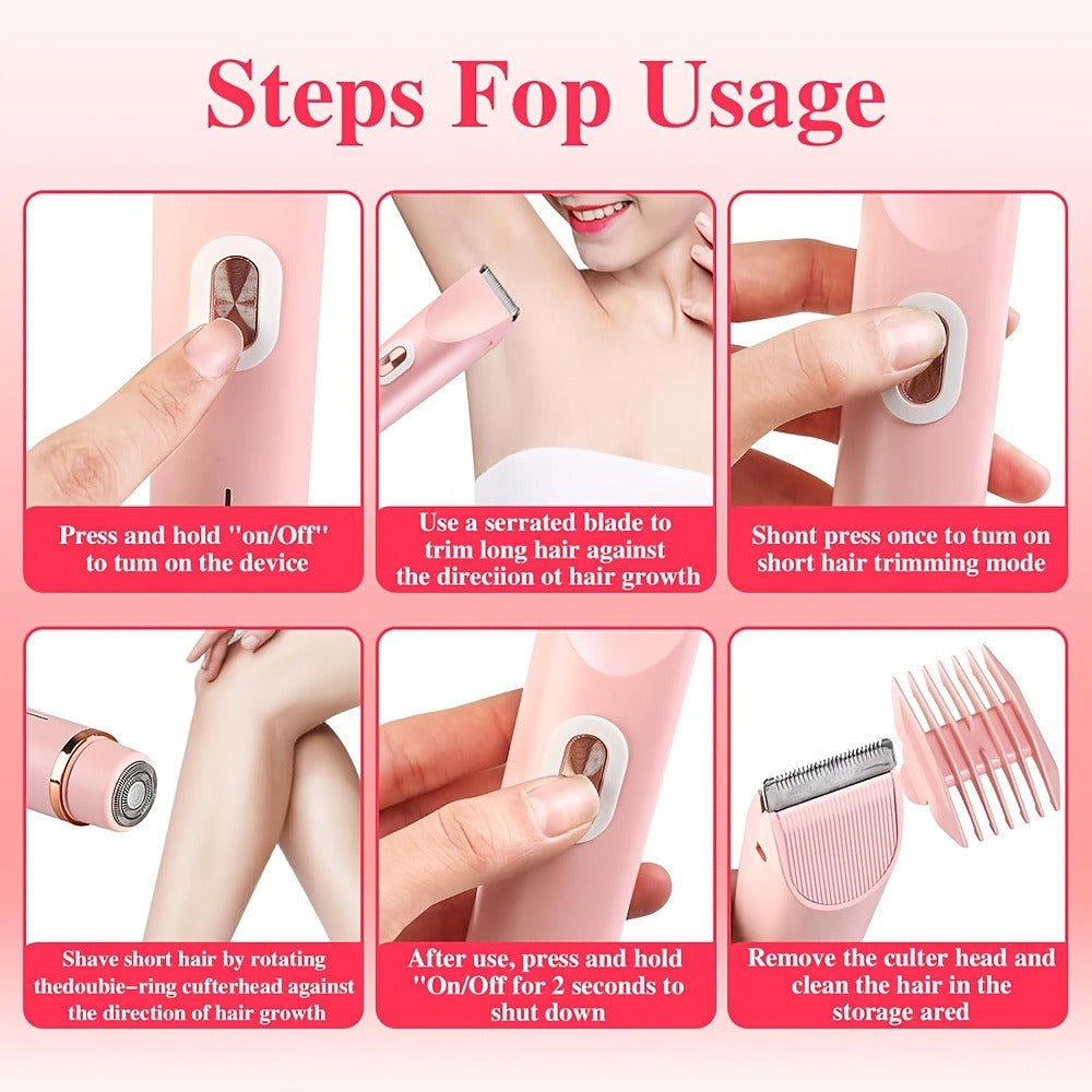 Slim Two-Ended Electric Body Trimmer with Comb Attachments in Blue, Pink or Purple Options