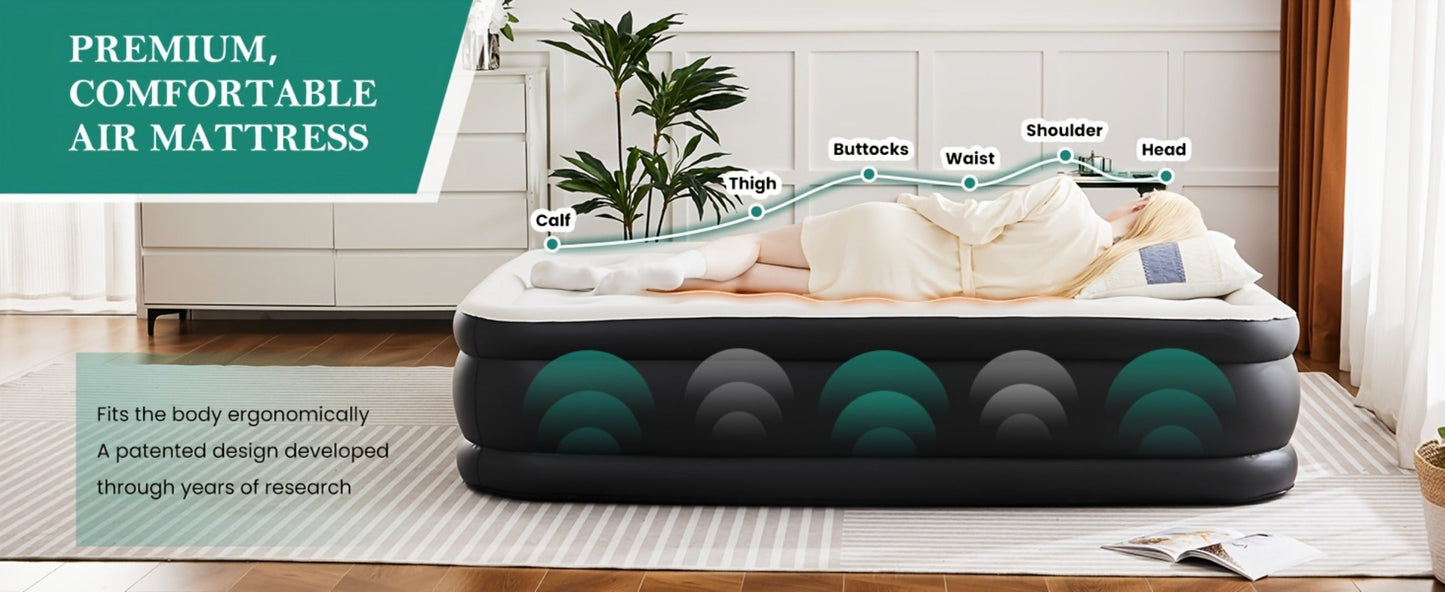 Air Mattress with Double-Height Profile and Side Inflation Panel in 75 × 39 or 80 × 60-Inch Options