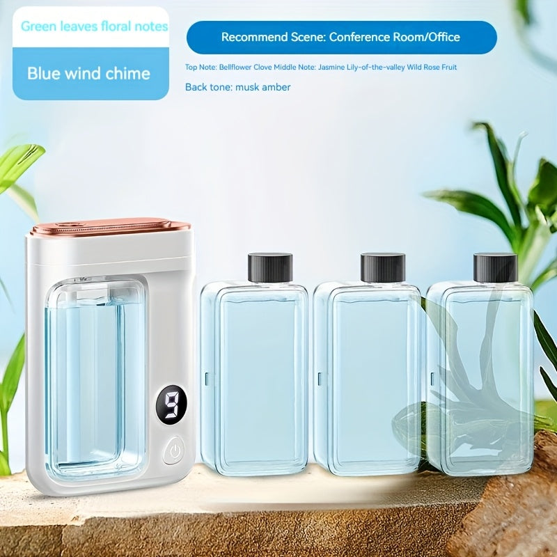 Essential Oil Aromatherapy Diffuser Set – Mini Humidifier with 7 Spray Levels, 1/4/8 Hour Timer, 5.07oz Capacity, Room Decor Scent Diffuser with Hilton, Gardenia, Ocean & Shangri-La Oils