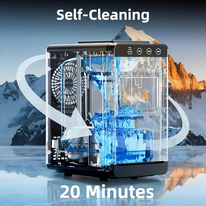Black Countertop Ice Maker with 28 lb Daily Label, 8 Cubes per 6 Minutes, 27 oz Tank and Scoop