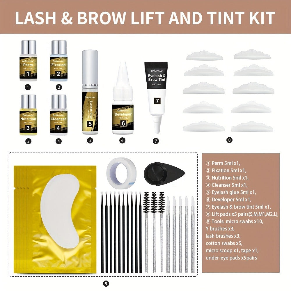 Lash Lift Kit & Brow Lamination Tint Set — 2-in-1 Eyelash Perm & Eyebrow Lamination with Black Brown Tint Dye, 4-6 Week Long-Lasting Results, DIY Home or Salon Use, Complete Beauty Kit for Women