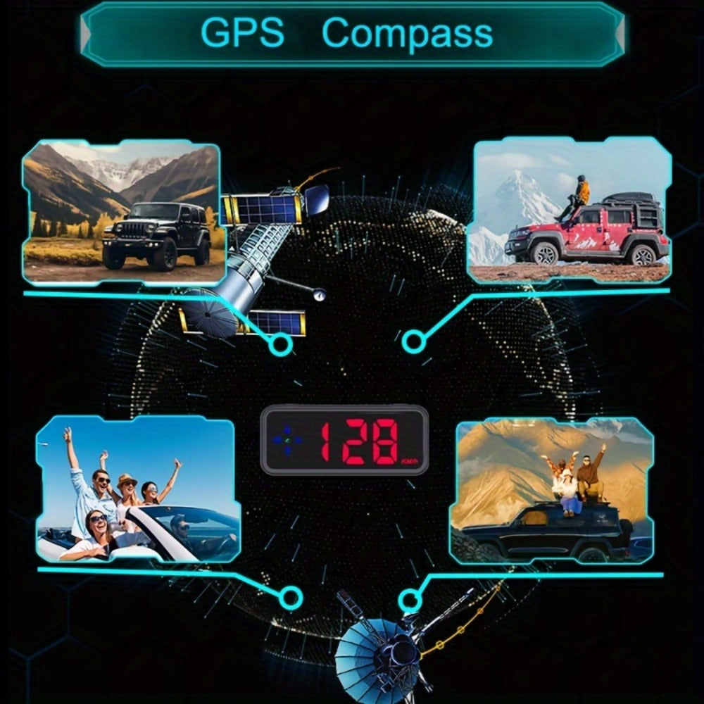 GPS HUD Speedometer Head Up Display - Digital Car Speed Meter Plug & Play, KMH MPH Switch, Multi-Color Display for All Vehicles, No Battery Needed
