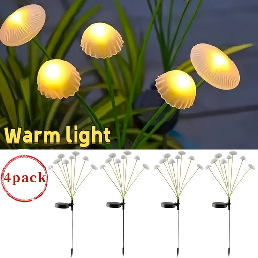Solar Garden Lights IP65 Mushroom Path Stakes with Warm White 32-LED 4-Pack or 64-LED 8-Pack