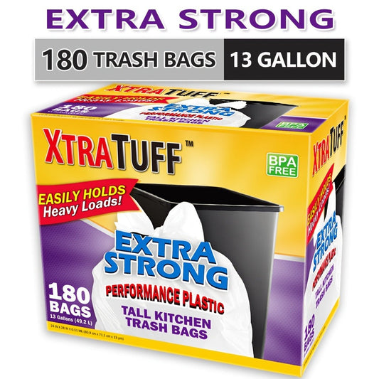 13 Gallon Trash Bags Heavy Duty – Expandable Drawstring & Clear Garbage Bags, Leak-Resistant Odor-Control Liners for Kitchen, Bedroom, Office, Outdoor Use (44/85/104/170/180/360 Count)
