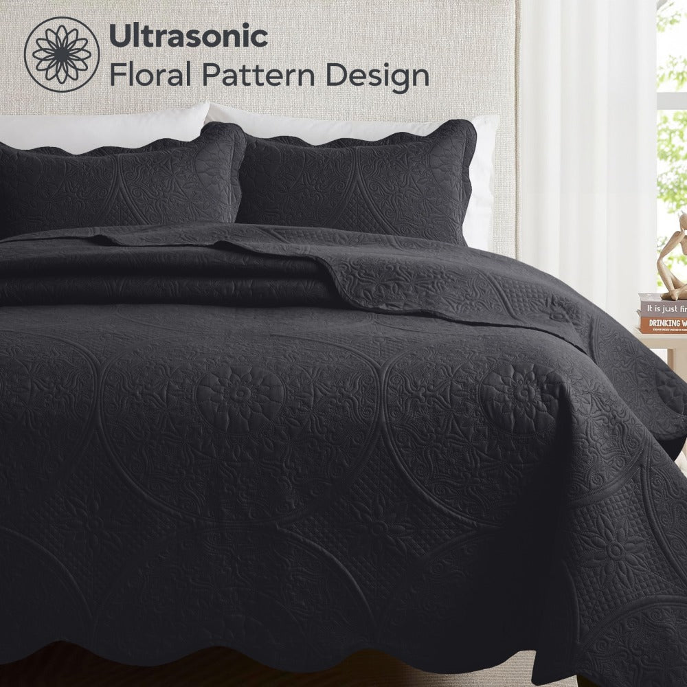 Quilted Bedspread Set 3 Piece – Soft Floral Coverlet with Pillow Shams, Lightweight Breathable Quilt for Bedroom & Guest Room, All Season Bed Cover