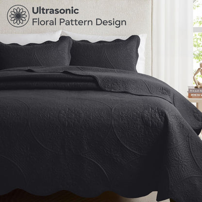 Quilted Bedspread Set 3 Piece – Soft Floral Coverlet with Pillow Shams, Lightweight Breathable Quilt for Bedroom & Guest Room, All Season Bed Cover