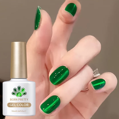 Gel Nail Polish BORN PRETTY MY269 Imperial Green 10ml Magnetic Cat Eye Shimmer in a White Bottle