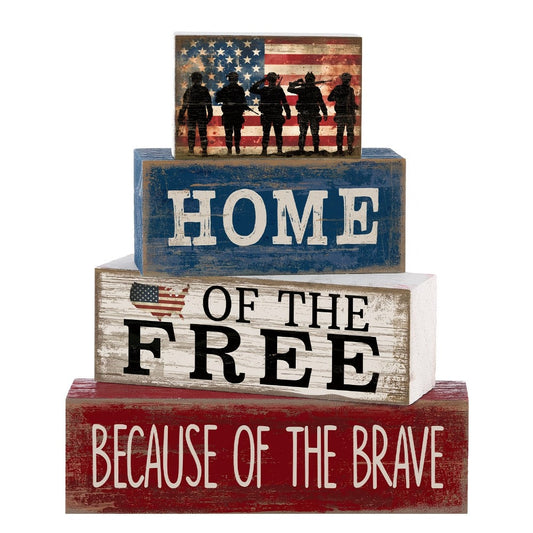 4th of July Tiered Tray Decor – Patriotic Wooden Table Centerpiece with American Flag Signs for Independence Day, Memorial Day & Rustic Farmhouse Home Decor