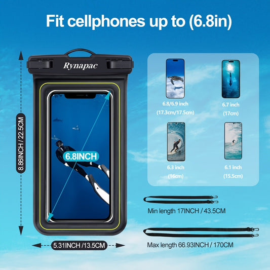 Buoyant Waterproof Phone Dry Bag 2 Pack for iPhone 16 15 14 13 12 11 Pro Max Samsung Galaxy – Float Pouch Beach Pool Water Park Kayaking Universal Fit