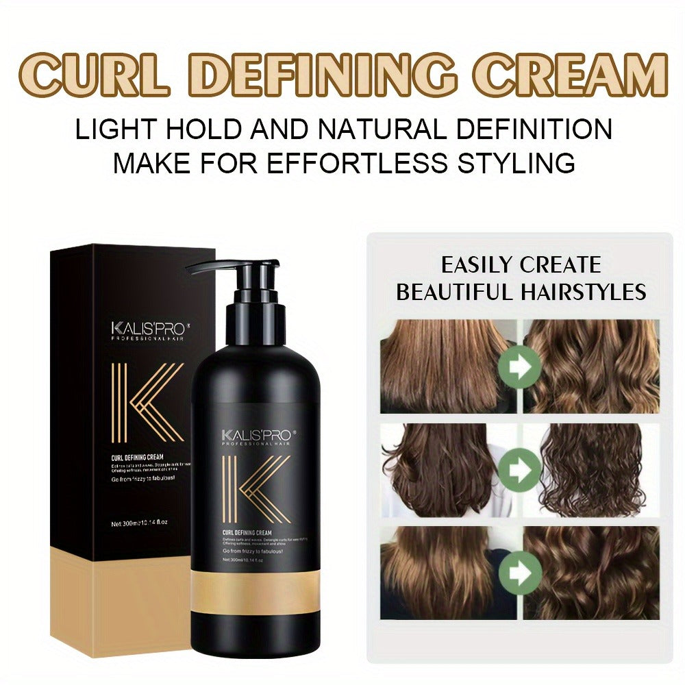 Curl Defining Cream with Detangling Brush Set 10.14 oz — Anti-Frizz Curl Enhancer, Long-Lasting Bouncy Curls, Non-Sticky Lightweight Hold, Salon Quality for Curly Wavy & Coily Hair, Women & Men