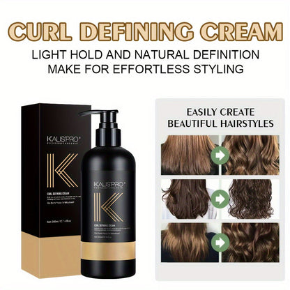 Curl Defining Cream with Detangling Brush Set 10.14 oz — Anti-Frizz Curl Enhancer, Long-Lasting Bouncy Curls, Non-Sticky Lightweight Hold, Salon Quality for Curly Wavy & Coily Hair, Women & Men