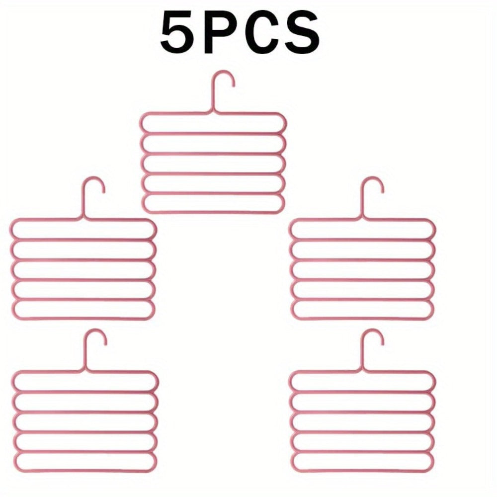Five-Tier Pants Hangers, 5-Piece Set in Blue, Pink or Green with Horizontal Space-Saving Garment Bars