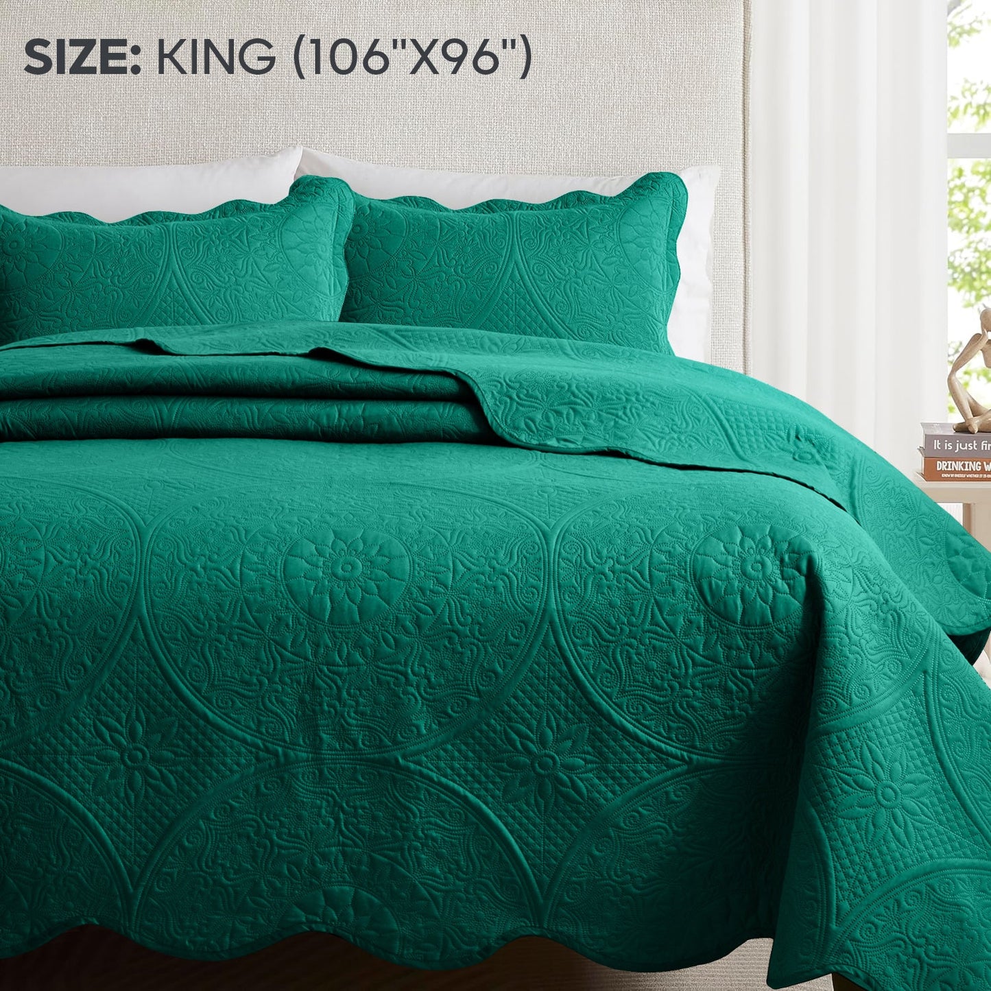 Quilted Bedspread Set 3 Piece – Soft Floral Coverlet with Pillow Shams, Lightweight Breathable Quilt for Bedroom & Guest Room, All Season Bed Cover