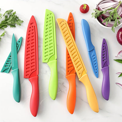 Kitchen Knife Set 14-Piece Rainbow Stainless Steel with Seven Knives and Seven Matching Blade Guards