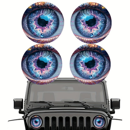3D Beast Eye Headlight Stickers – Funny Car Headlight Decals for Jeep Round Headlights, Truck Body, Bumper & Window Decoration, Reusable PVC Glossy Stickers (1 or 2 Pairs)
