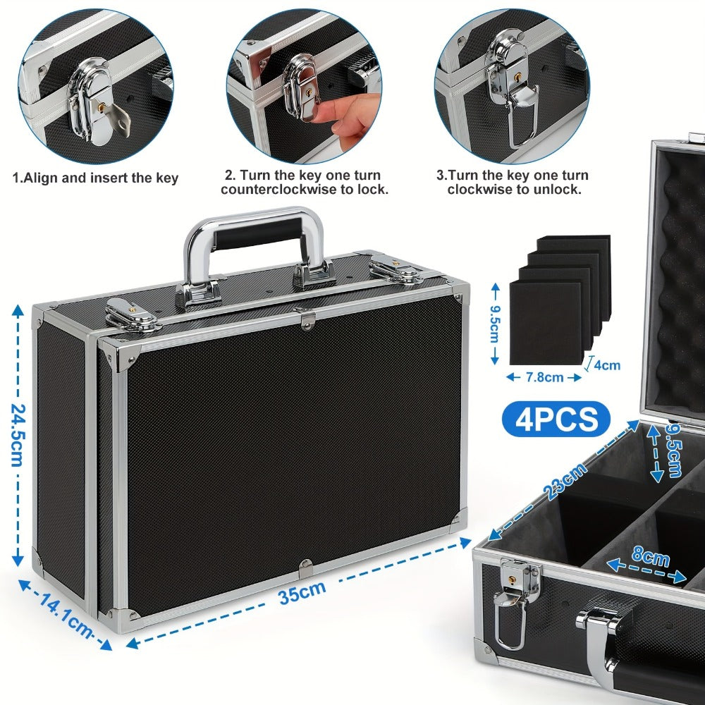 Aluminum Trading Card Storage Case with Key Lock and Three Interior Layout Options for Graded Slabs