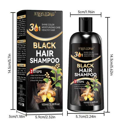 Hair Dye Shampoo, YANYUTONG 100ml Black 3-in-1 Bottle with Three-Step Package Directions for Home Use