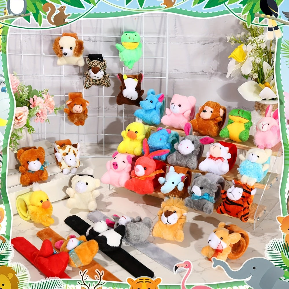 Plush Animal Slap Bracelet Assortments in 6-, 10-, 15- or 30-Piece Checkout Packs for Party Favors