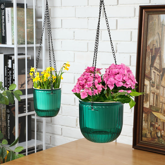 Self Watering Hanging Planters Set of 4 – 6.5" & 4.5" Hanging Flower Pots with 3 Hooks & Drainage Holes for Indoor Outdoor Home Garden