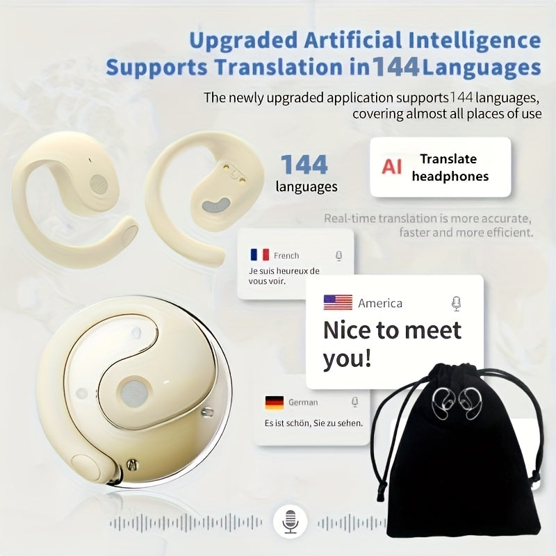 144-Language AI Real-Time Translation Earbuds, Two-Way Interpreter Earphones USB & Battery Rechargeable with Carrying Pouch, for Travel Business Shopping Learning Language Study