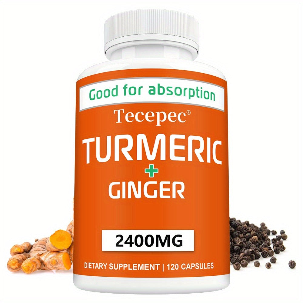 Herbal Supplement with Tecepec Label, Turmeric Ginger and Black Pepper 2400mg Capsules, 120 Count