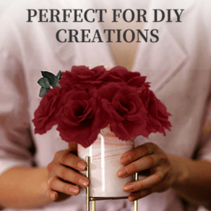 Artificial Silk-Labeled Rose Heads with 6-Inch Detachable Stems, 50-Piece Set in Black, Red or Wine Red