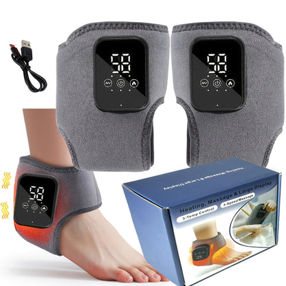 Foot Massager Electric Heated Ankle Wrap | 3 Heat Levels 3 Vibration Modes Touch Screen Timer | Relieves Ankle Pain Plantar Fasciitis Arthritis Muscle Fatigue | Fits Left & Right Feet | 1pc or 2pc Set