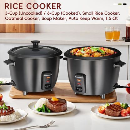Rice Cooker & Yogurt Maker 1.5Qt – 6-Cup Non-Stick Electric Rice Cooker with Auto Keep Warm, One-Touch, Stainless Steel Liner, Steamer for Rice, Oatmeal, Soup & Yogurt