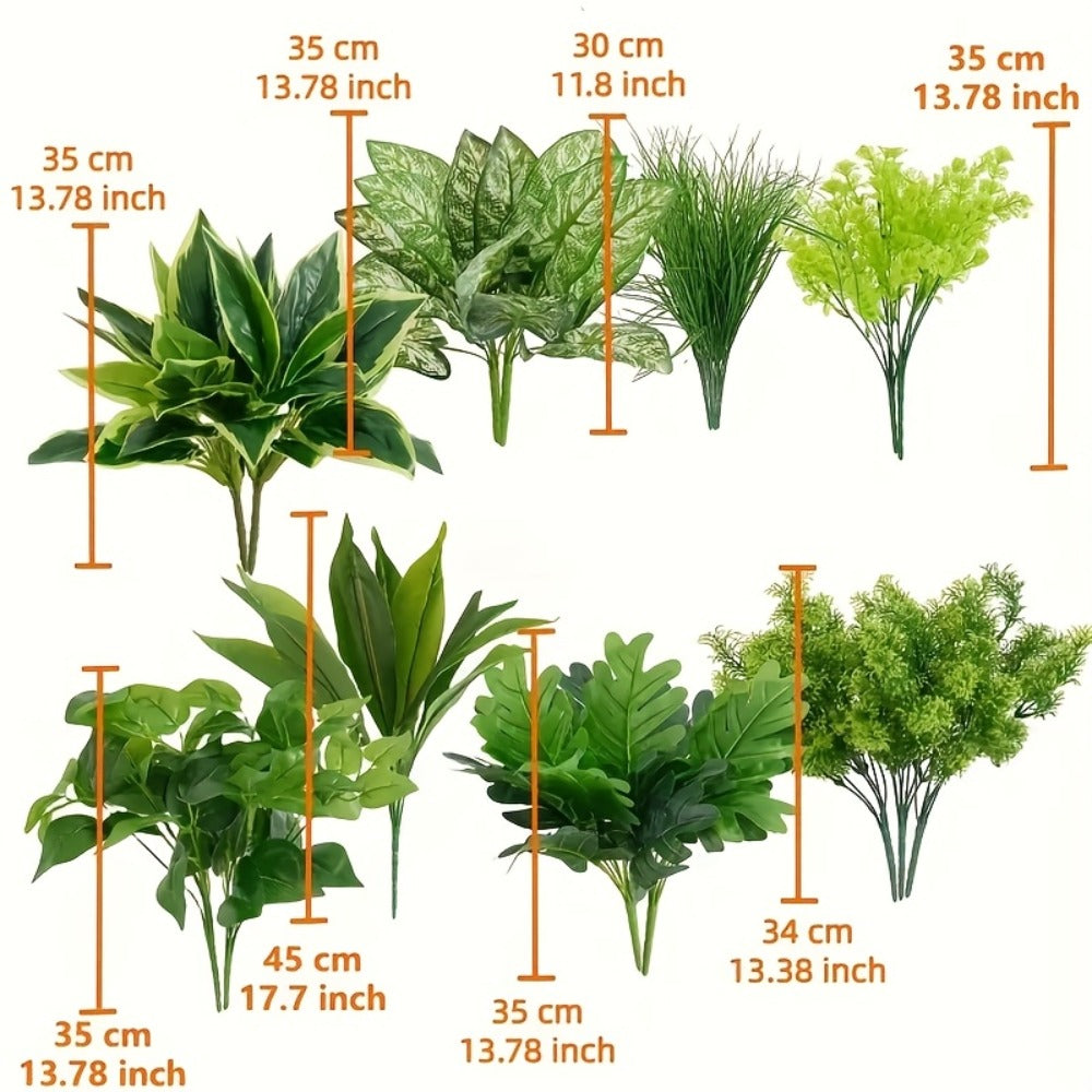 Artificial Boxwood and Greenery Stems, 18-Piece Mixed Set in 11.8 to 17.7-Inch Heights without Planter