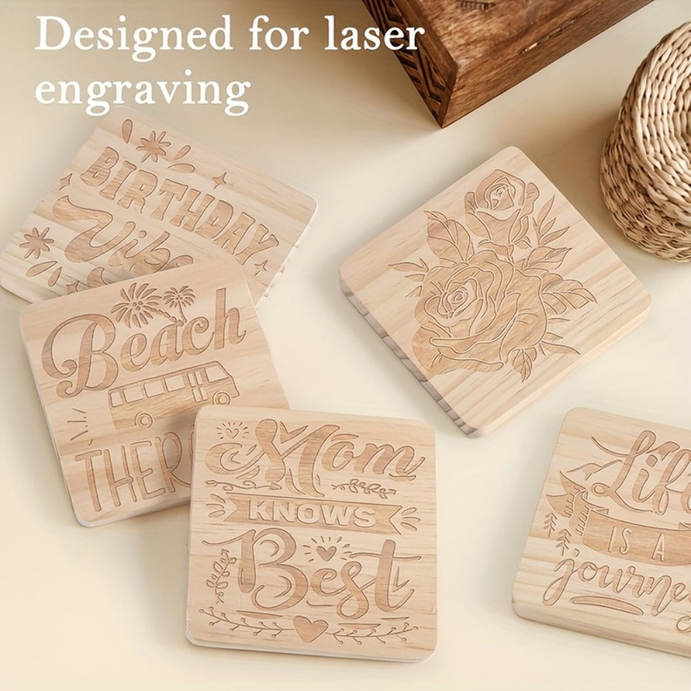 Unfinished Wood Coasters for Crafts 4 Inch Square and Round Wooden Coasters with Pad for DIY for Home Cooking, Dining and Outdoor Meals