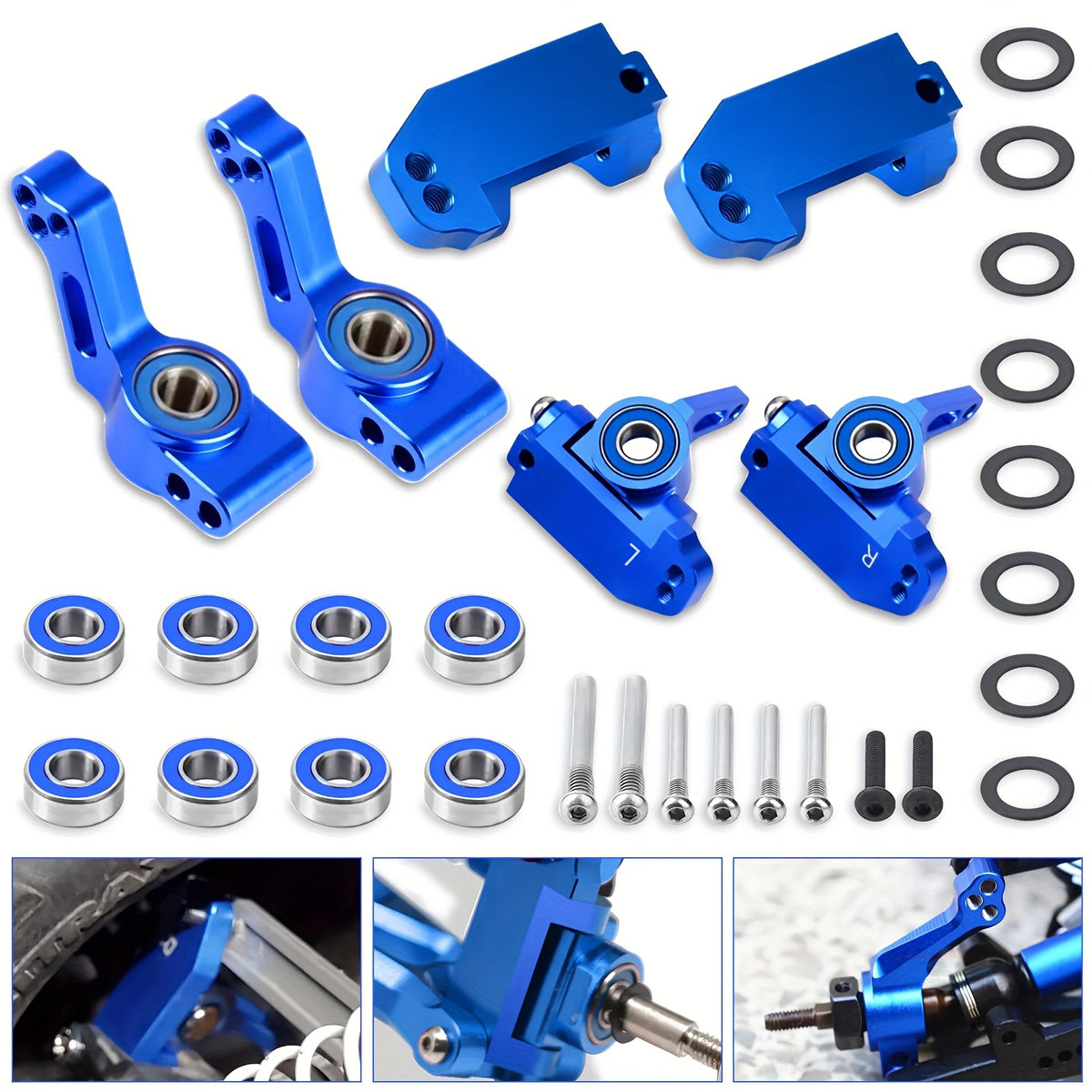 Aluminum Front Steering Caster Block Set for Traxxas Slash 2WD Stampede Rustler RC Car Upgrade Kit Replaces #3632 #3736 #3752 with Stub Axle Carriers Adjustable Tie Rod