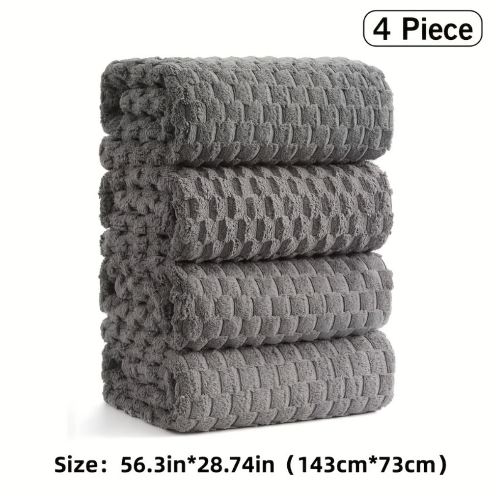 Towel Set 4 or 8 Piece Microfiber Collection with Hair-Drying Cap Options in Four Colors for Home and Guest Use