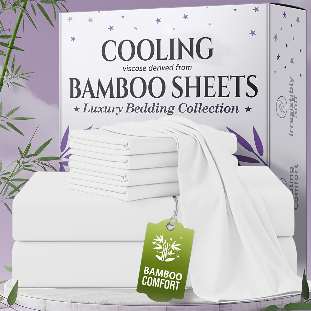 Bed Sheet Set Bamboo-Derived Fabric in 4- or 6-Piece Configuration with Extra-Deep Pocket and Fifteen Colors