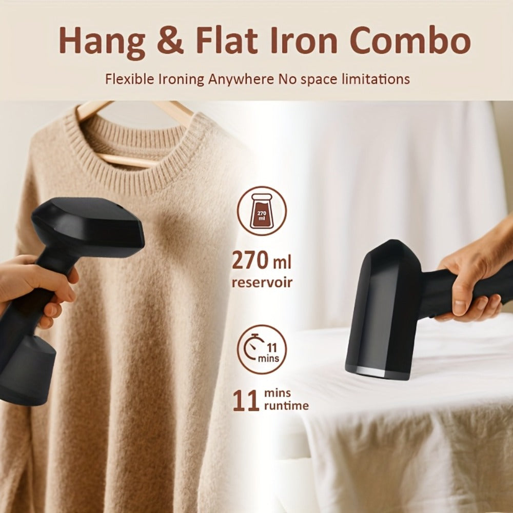 Handheld Garment Steamer for Clothes 30-Second Heat-Up 9.13oz Large Water Tank Ergonomic Grip Removable Base Compact Wrinkle Remover for Shirts Blouses Dresses Home Travel Black